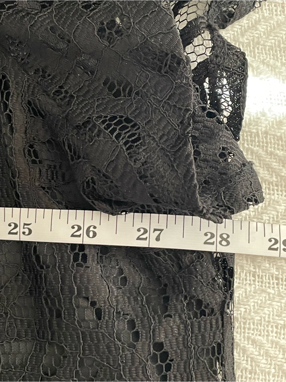 Black Lace V-Neck Dress with asymmetrical bottom and lace sleeves. 4X, 26/28W - Picture 6 of 10